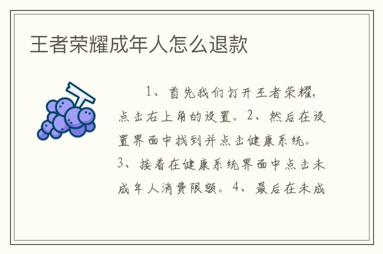 王者荣耀成年人怎么退款
